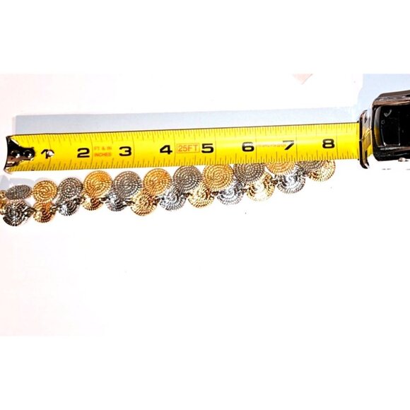 Vintage Necklace Gold & Silver Textured Coin Shape With Magnetic Clasp Heavy - Picture 4 of 6